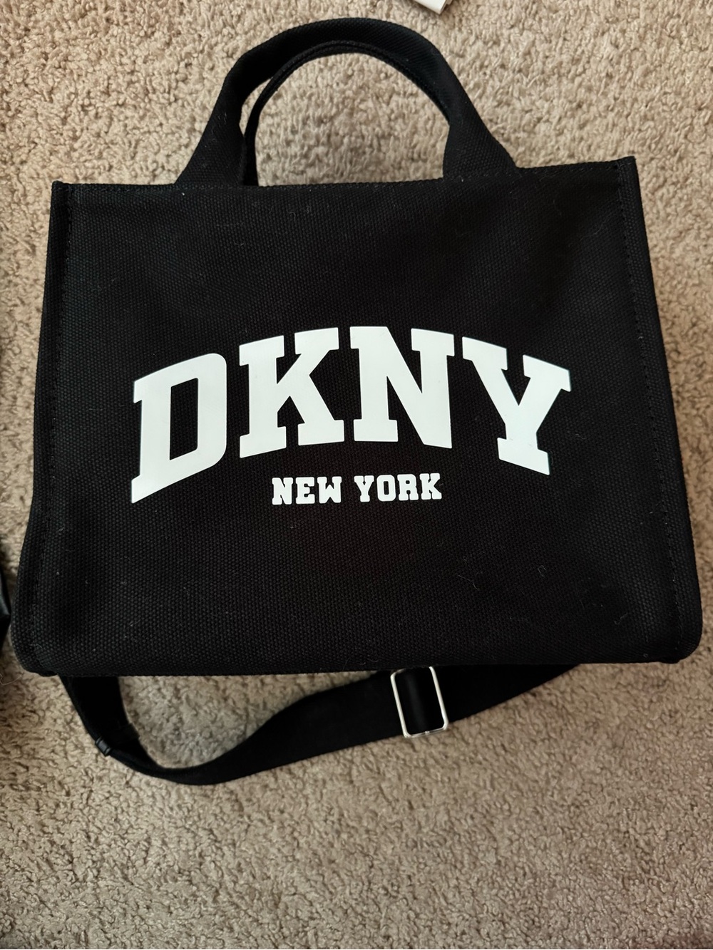 DKNY Black Canvas Tote Bag with White Logo - MEDIUM